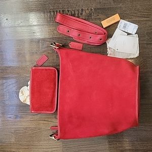 Vintage Coach Red Berkeley (Reverse Suede) Duffle Sac9010 and Chunky Case 7165